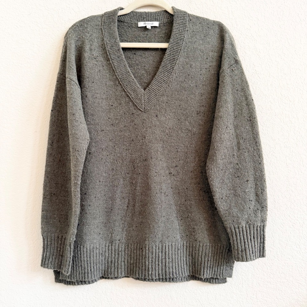 Madewell Womens Green Donegal Wool Blend V-Neck Pullover Sweater Size S Small